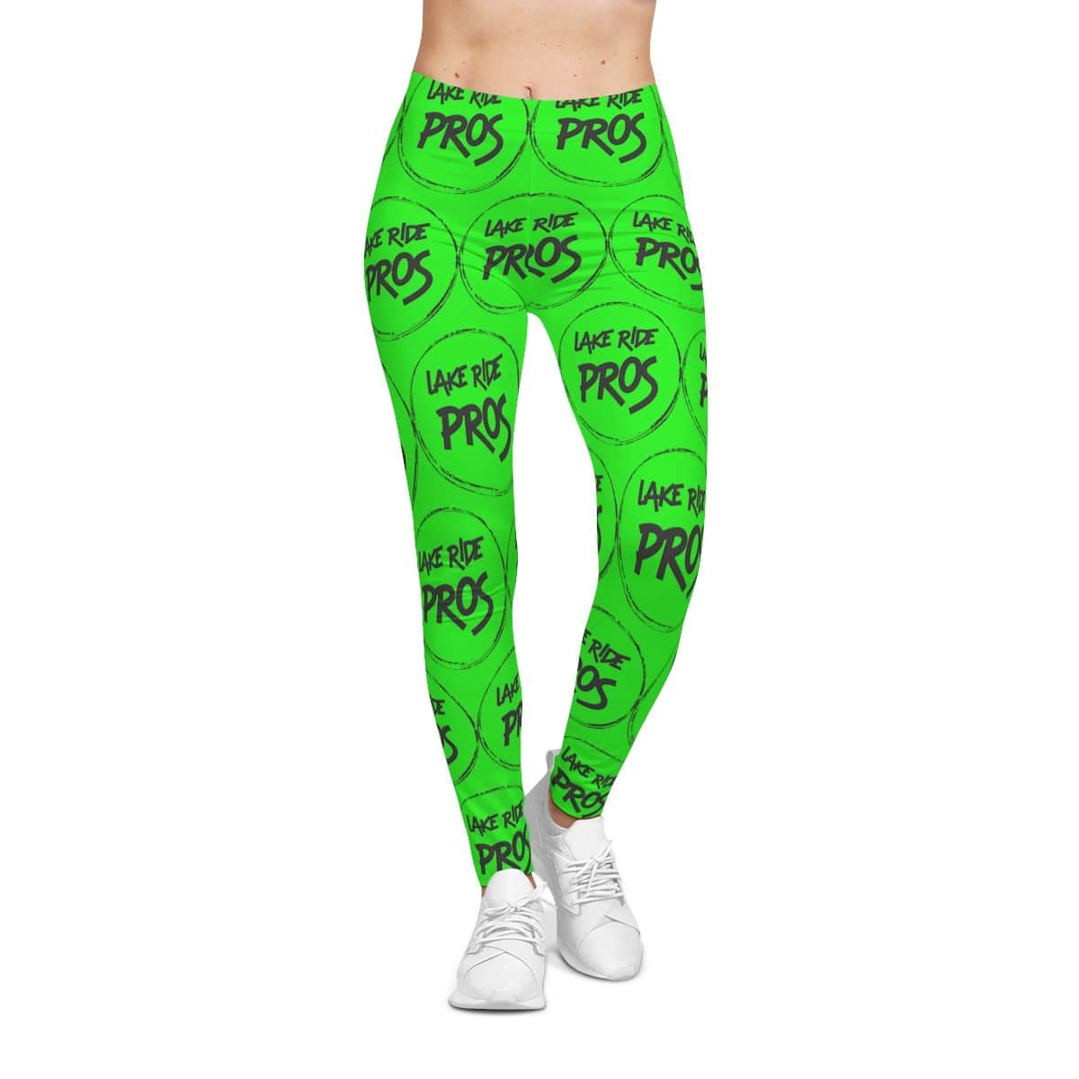 Lime Green Lake Ride Pros Women’s All-Over-Print Leggings - Monochrome Logo Pattern