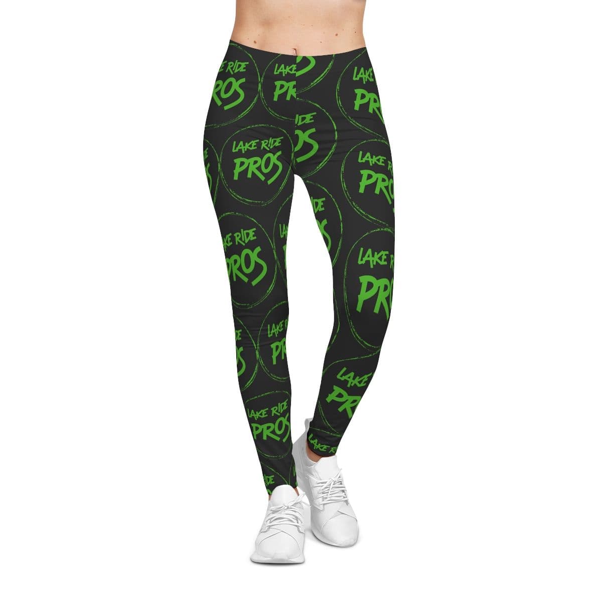 Black Lake Ride Pros Women’s All-Over-Print Leggings - Monochrome Logo Pattern